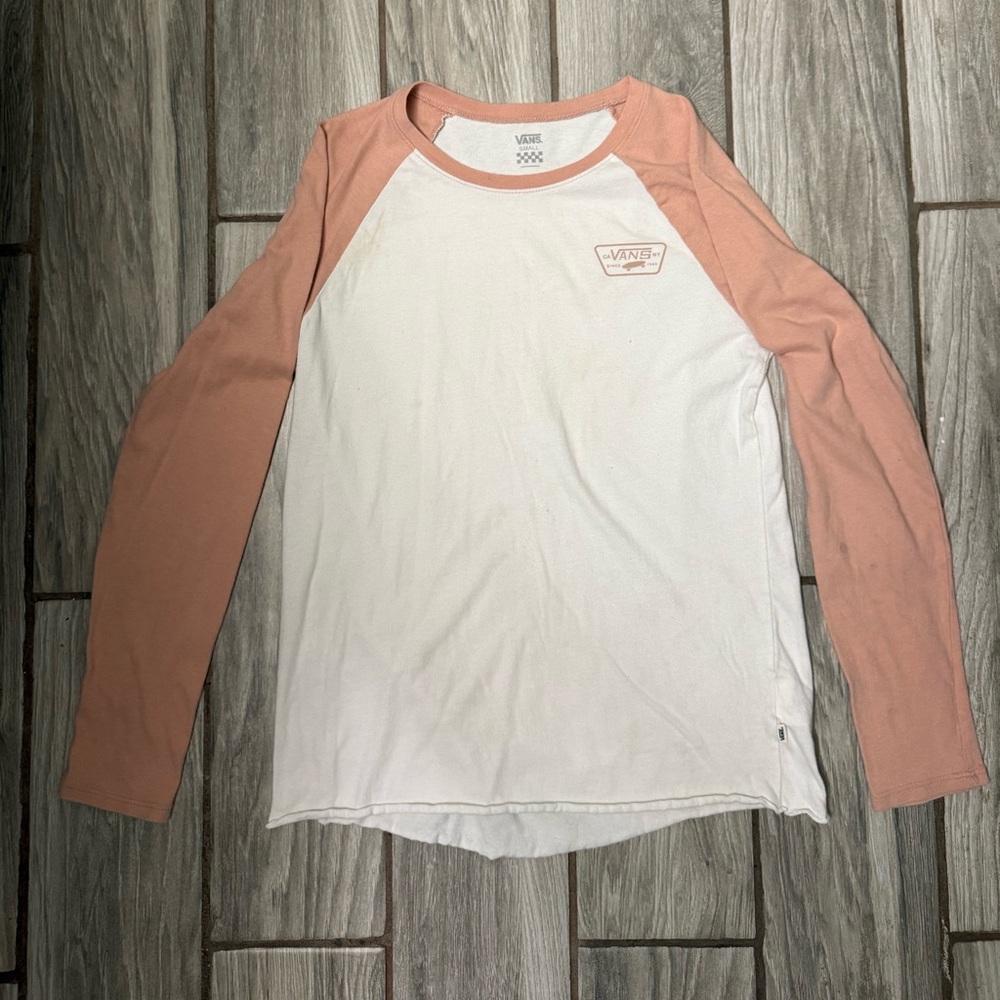Vans Off The Wall Women’s White and Pink Long Sleeve Shirt